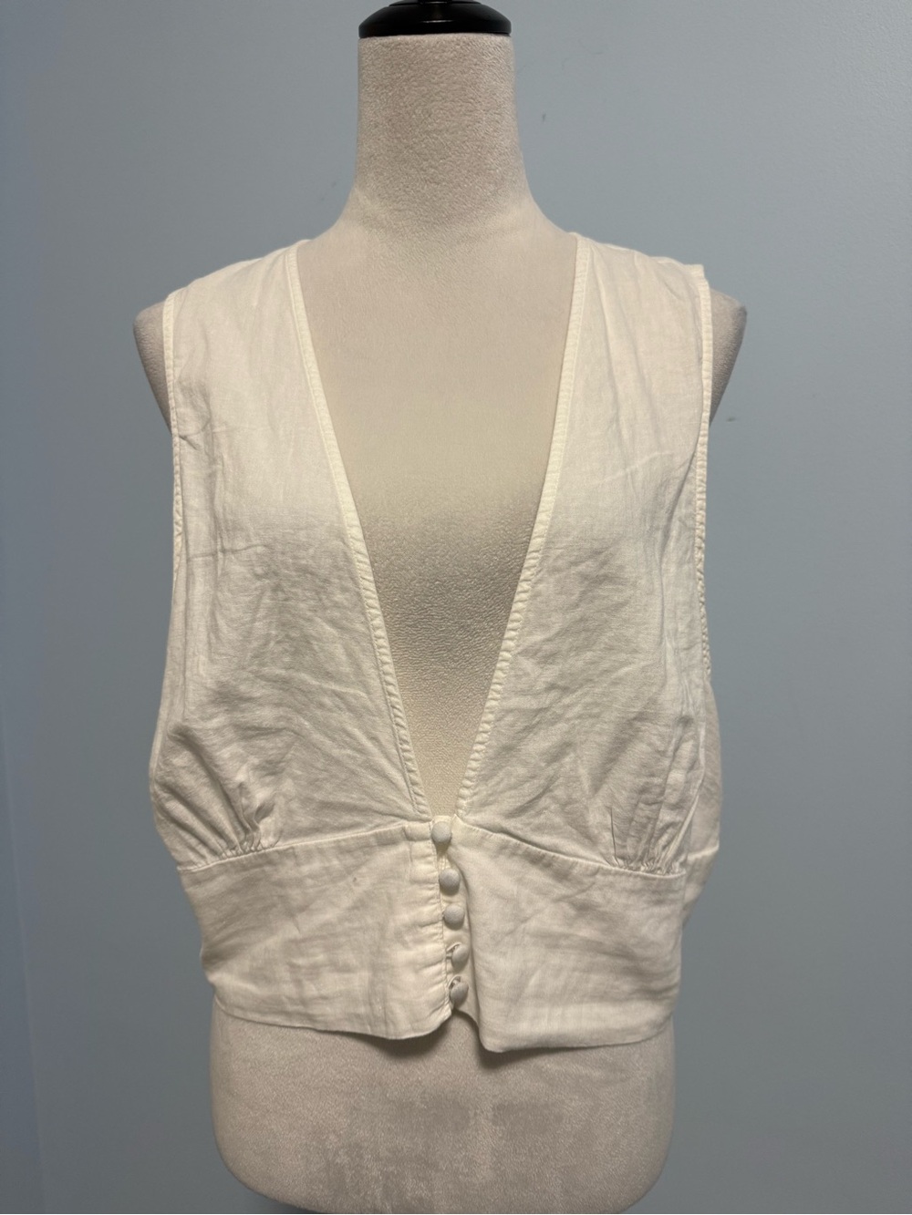 NWT Aerie Women’s Linen Blend Deep V Button Front Crop Tank Top White XL